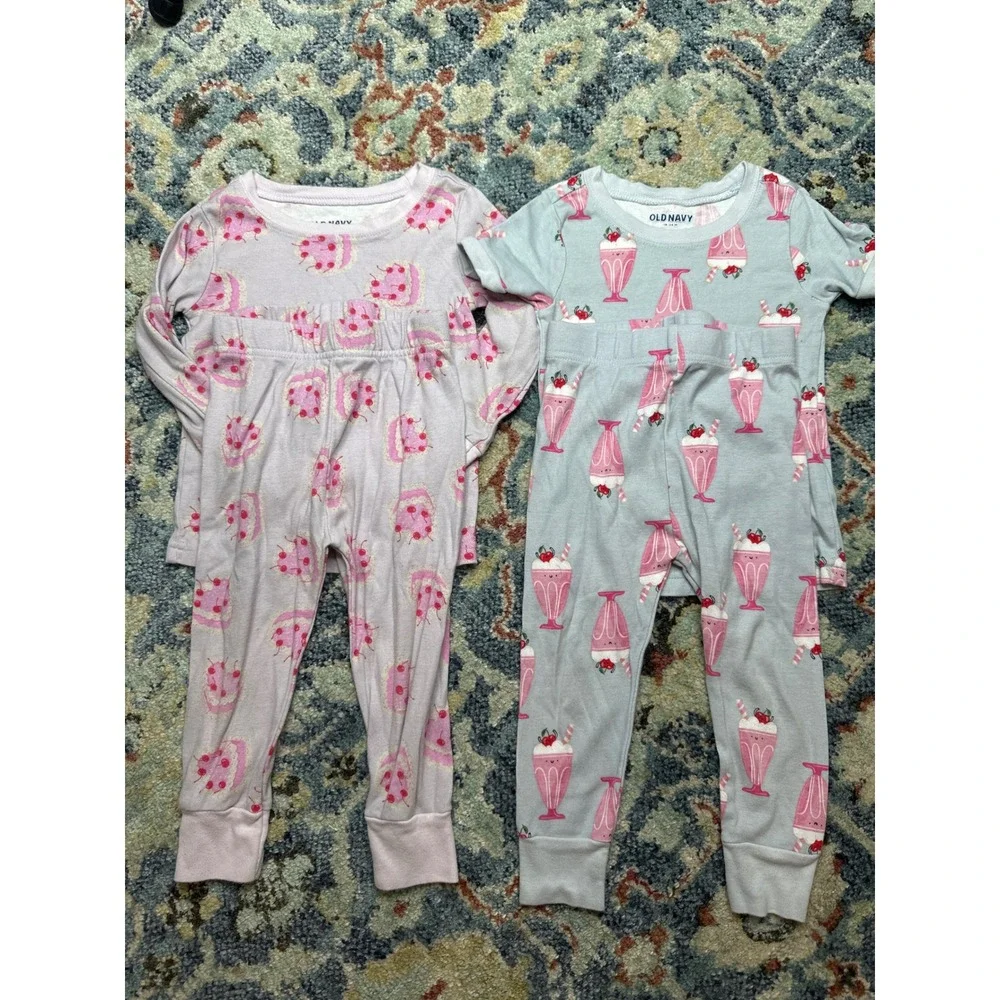 Old‎ Navy Pajama Set Bundle Girls 18-24M Pink Blue Cake Milkshake